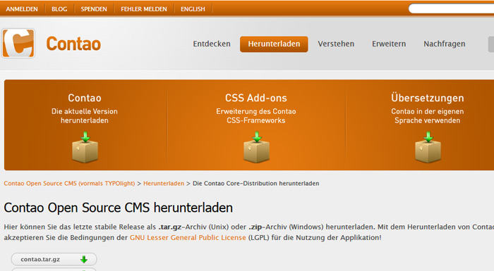 Contao Installationsanleitung