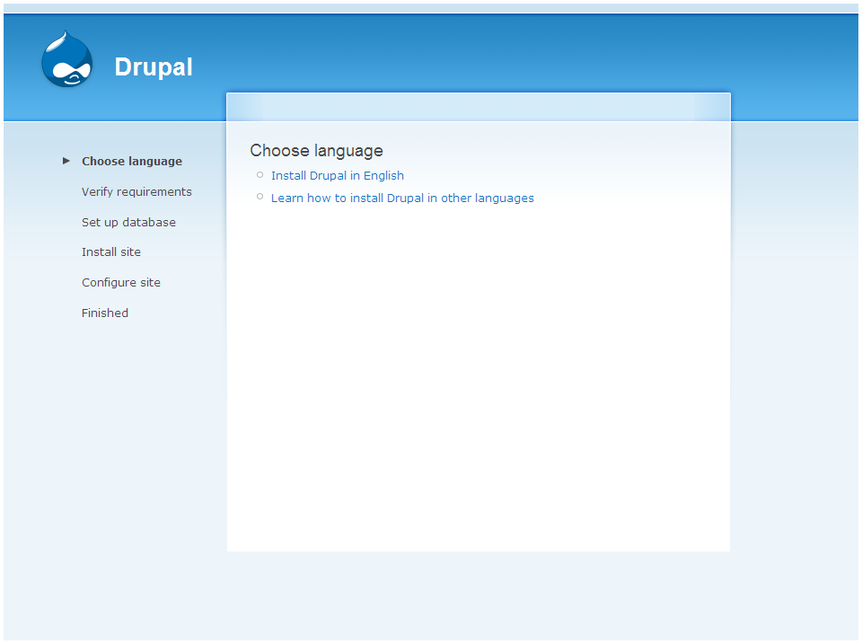Drupal Installation Sprache wählen