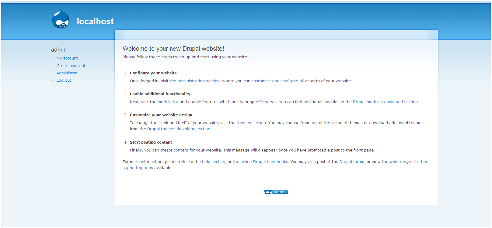 Drupal Installation abschließen