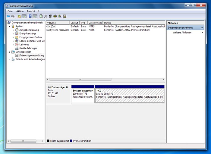 Festplatte partitionieren Windows 7
