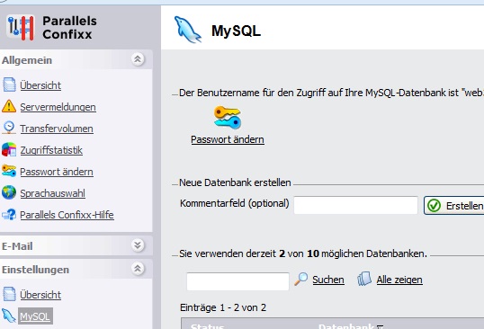 MySQL in Confixx
