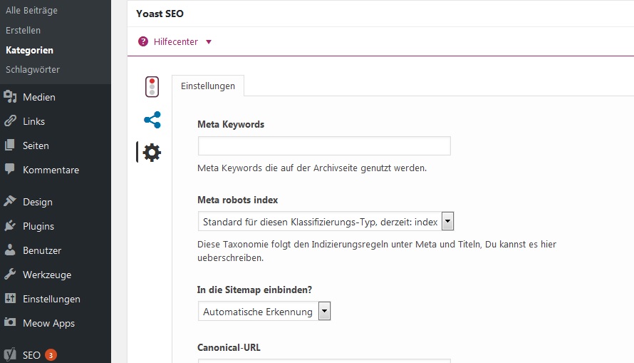 Meta Keywords für Kategorien und Seiten bearbeiten in Yoast SEO