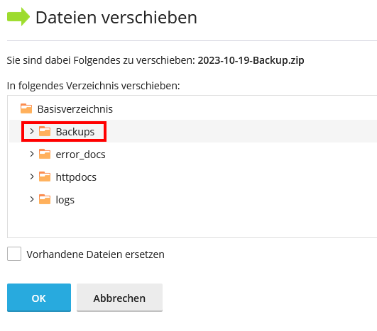 Backup Datei verschieben