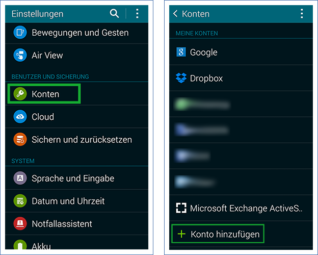 Android Konto hinzufügen