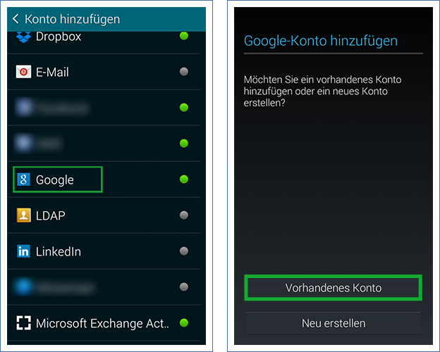 Vorhandenes Konto unter Android einrichten