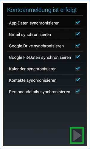 Google Synchronisation Einstellungen