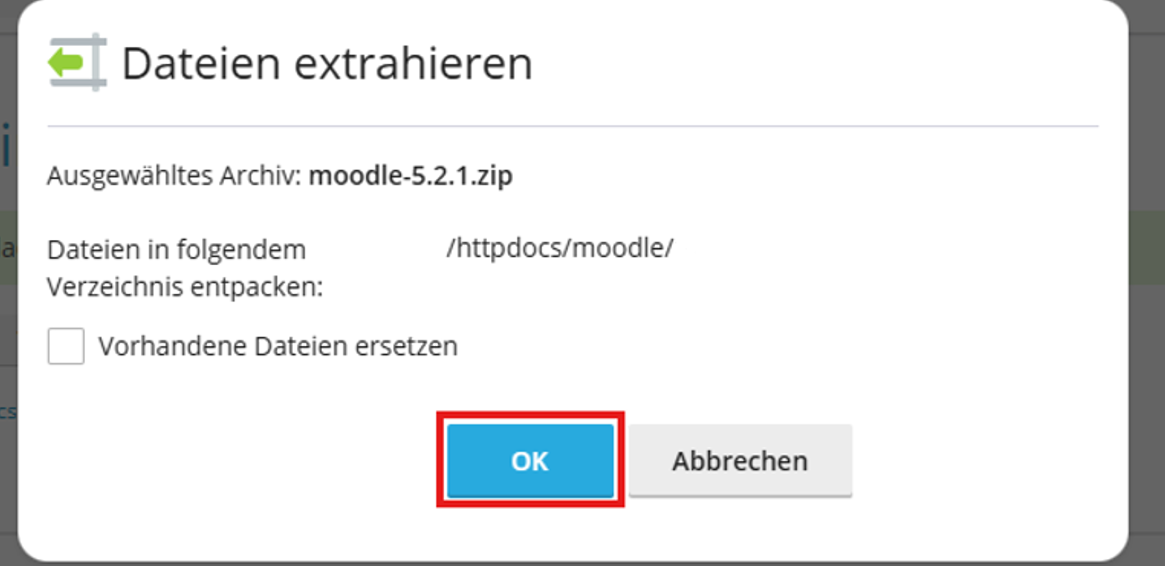 Moodle 5.1 Installationsanleitung - Moodle auf dem Plesk Server entpacken