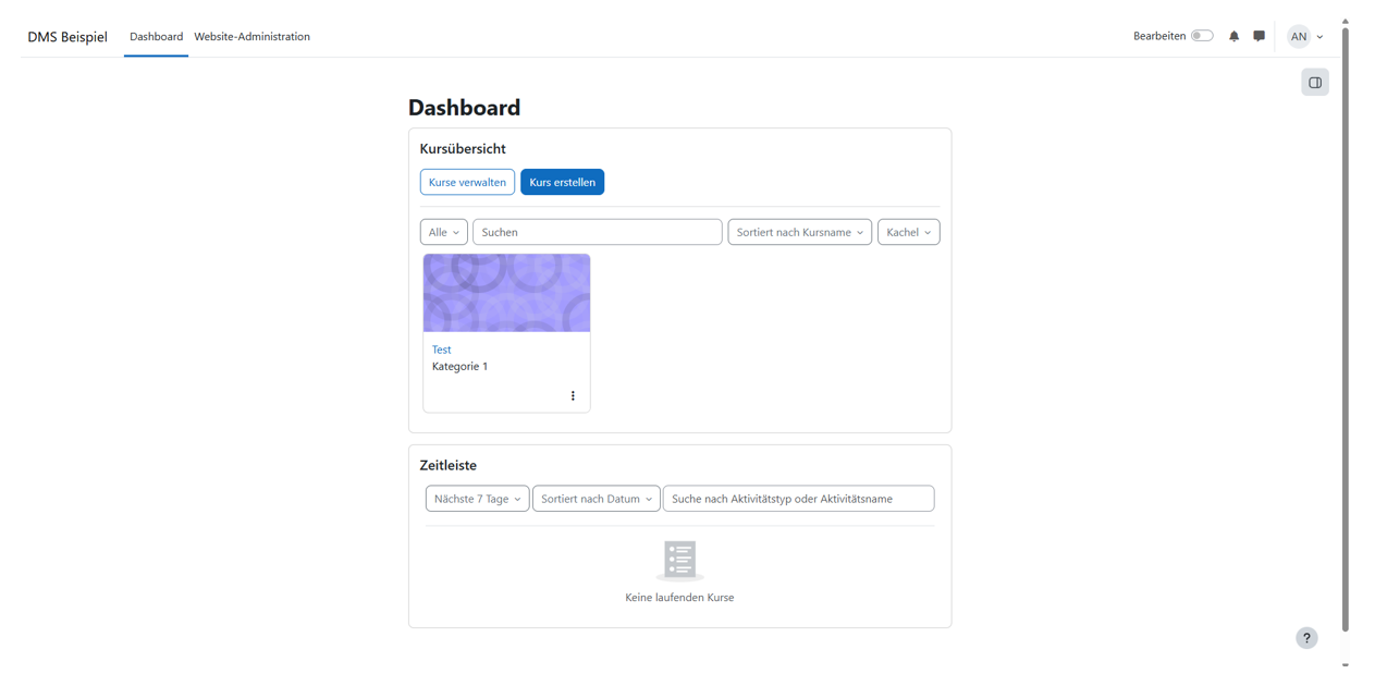 Moodle 5.1 Installationsanleitung - Moodle Dashboard nach der Installation