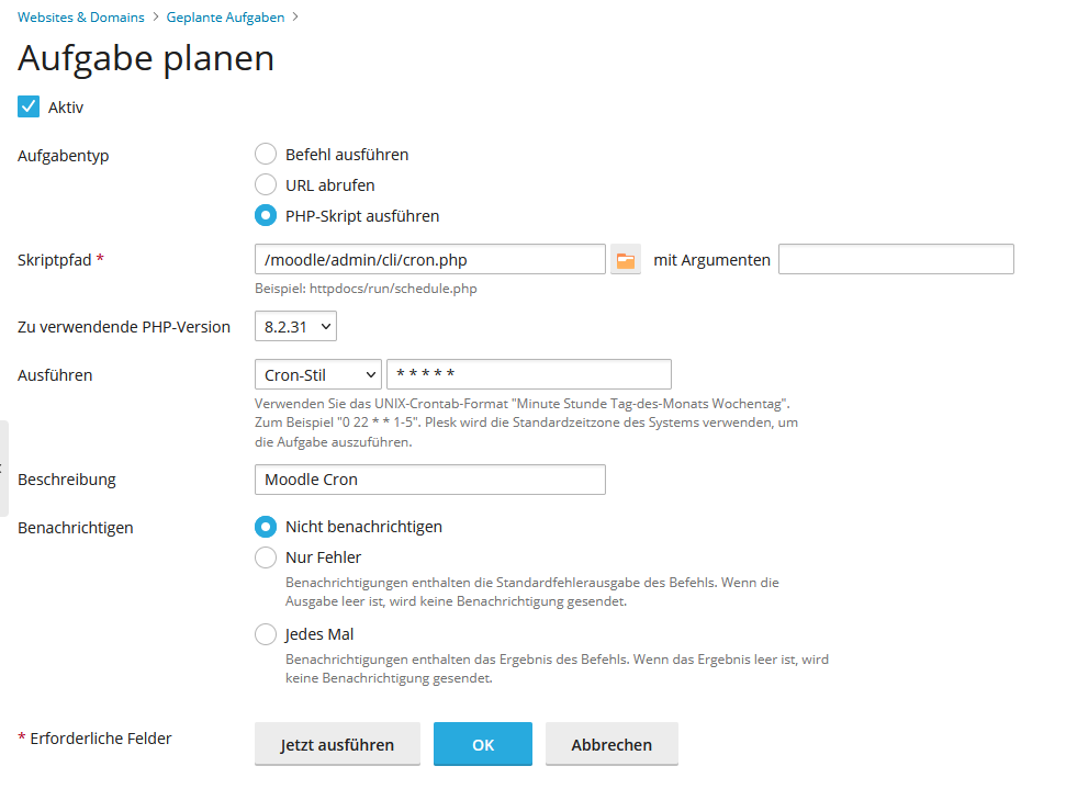 Moodle 5.1 Installationsanleitung - Moodle Cron anlegen