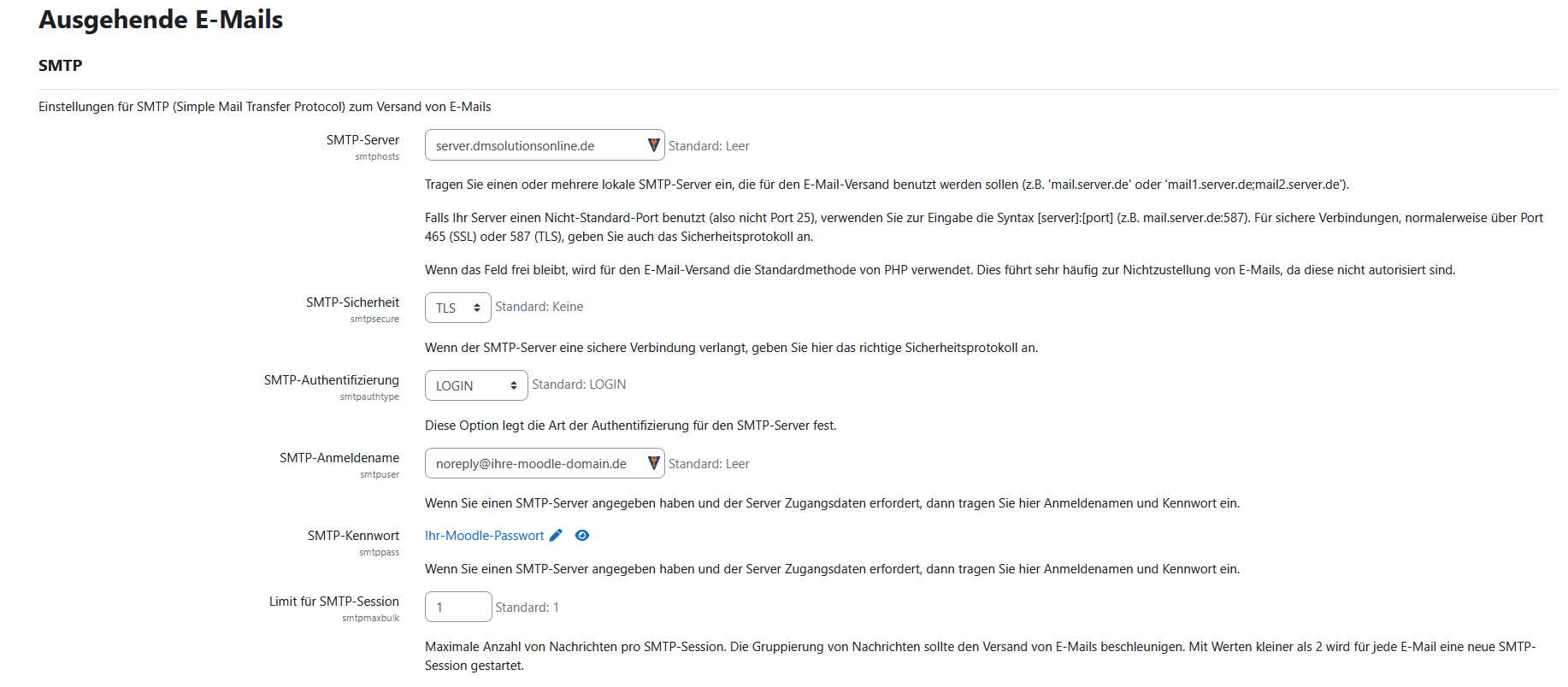Moodle 5.1 Installationsanleitung - SMTP Versand in Moodle einrichten