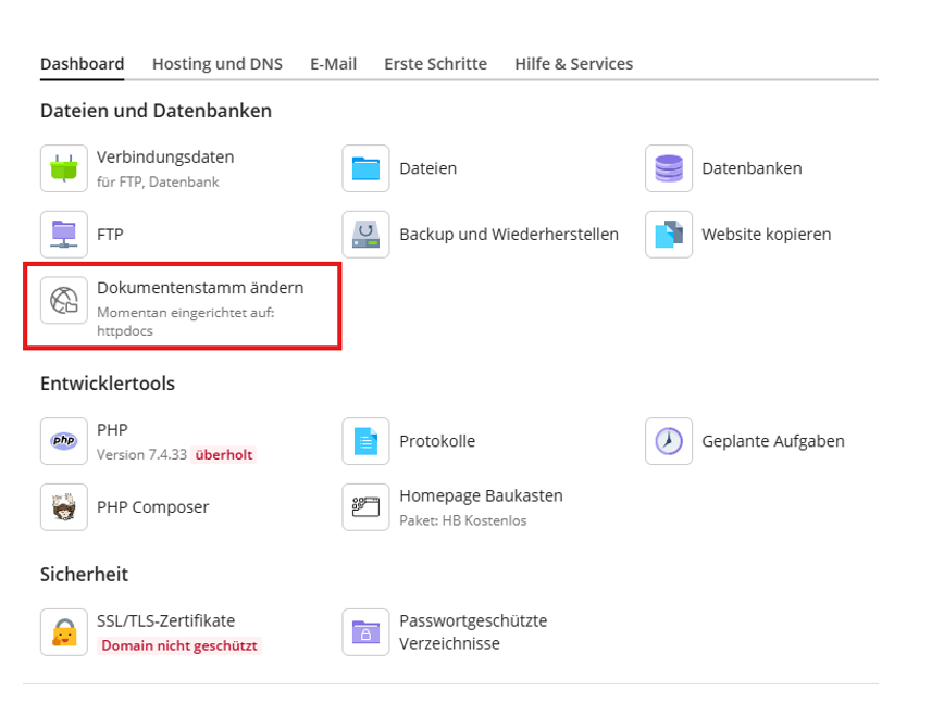 Moodle 5.1 Installationsanleitung - Dokumentenstamm in Plesk ändern