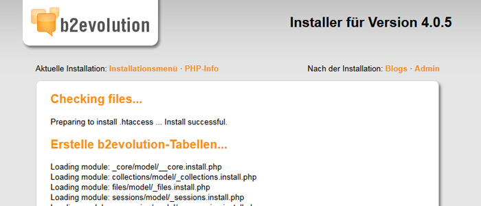 b2evolution Installationsanleitung