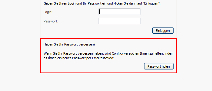 Confixx Passwort vergessen