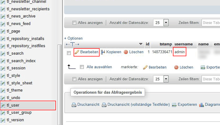 phpMyAdmin tl_user