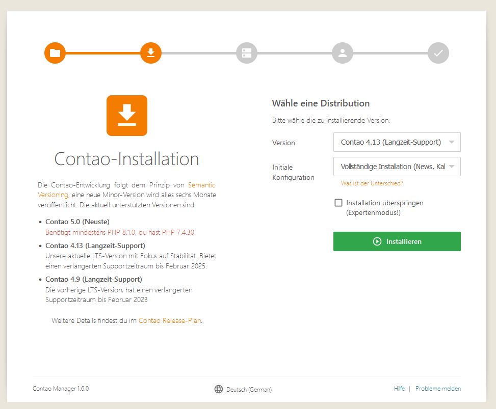 Contao Installationsanleitung - Download Contao über den Contao Mananger