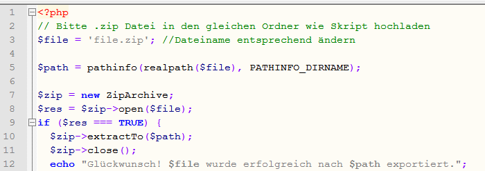 Zip Dateien per Skript entpacken