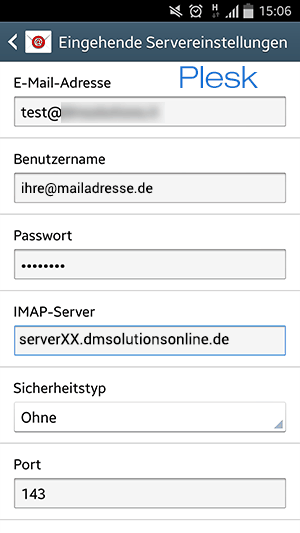 Einrichten eines Plesk Postfachs auf einem Android-Smartphone