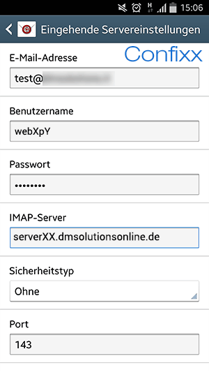 Einrichten eines Confixx Postfachs auf einem Android-Smartphone