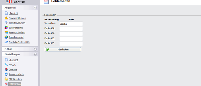 Eigene Fehlerseiten in Confixx erstellen