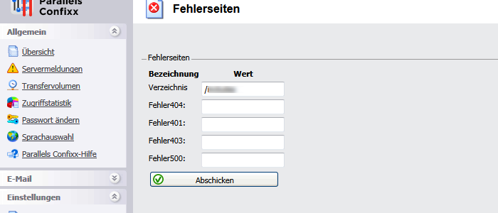 Eigene Fehlerseiten Confixx