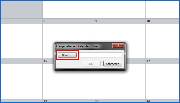 Einbinden eines freigegebenen Kalenders - Benutzer auswählen