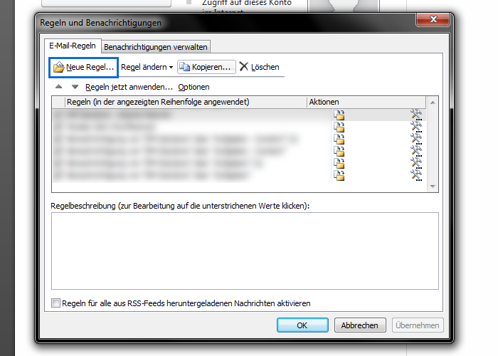 Einrichtung Umleitung Outlook - Neue Regel erstellen