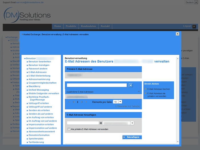 Hosted Exchange E-Mail Adresse hinzufügen