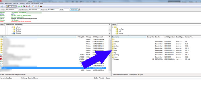 Filezilla Dateien übertragen