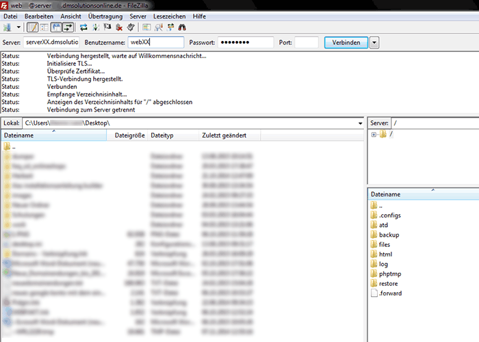 FileZilla direkt verbinden