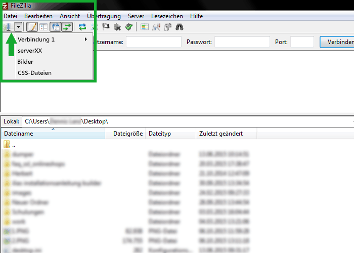 FileZilla Servermanager nutzen