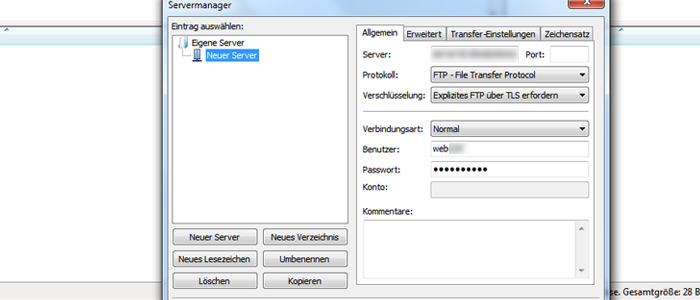 Verschlüsseln der FTP Verbindung Filezilla FTPS