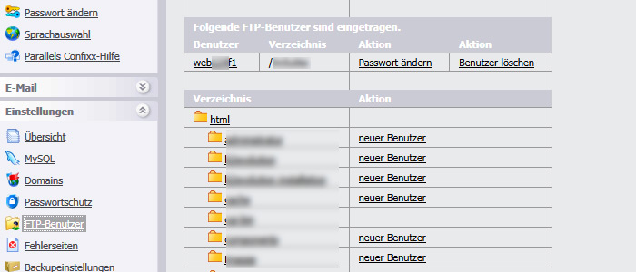 FTP Benutzer Kennwort ändern Confixx