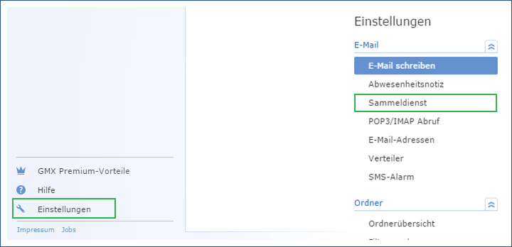 GMX Einstellungen Sammeldienst