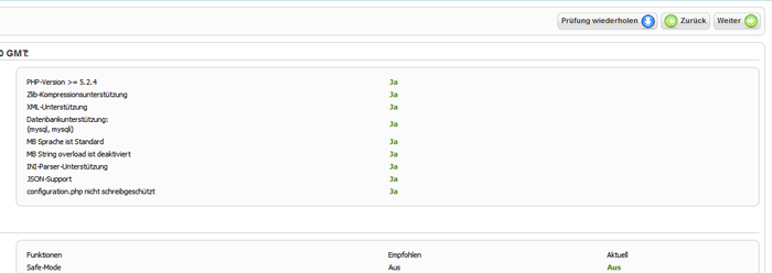 Joomla 2.5 installieren - Installationsprüfung durchführen