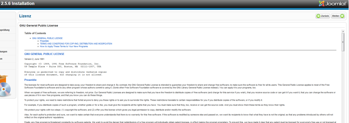 Joomla 2.5 installieren - Lizenz akzeptieren
