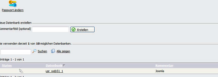 Joomla 2.5 installieren - Datenbank in Confixx anlegen