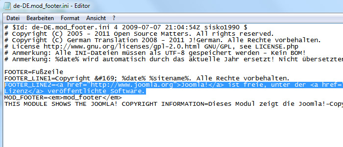 Joomla Footer ändern