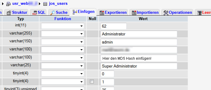 Joomla Password resetten