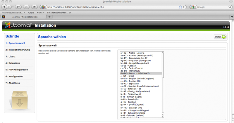 Joomla installieren auf Mac