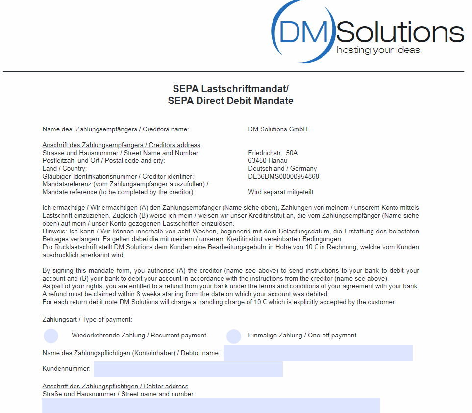 DM Solutions Sepa Lastschriftmandat