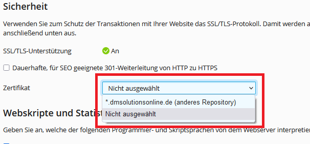 Let's Encrypt für Webmailer - Zertifikat abwählen