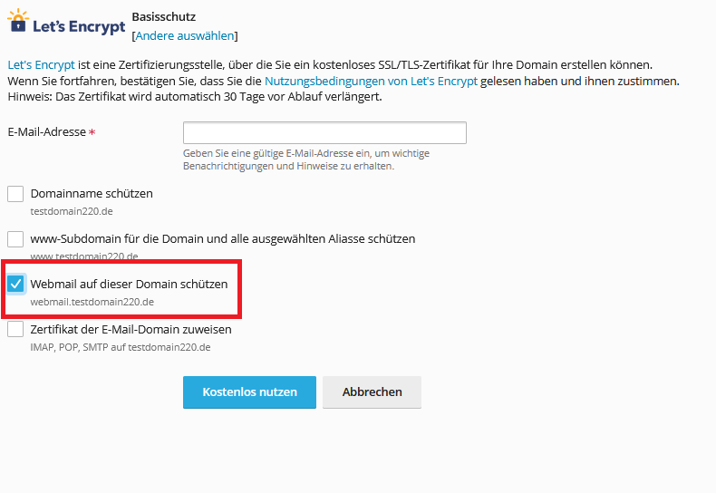 Let's Encrypt für Webmailer - Let's Encrypt für webmail konfigurieren