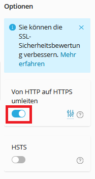 Let's Encrypt für Webmailer - Dauerhafte HTTPS Weiterleitung aktivieren