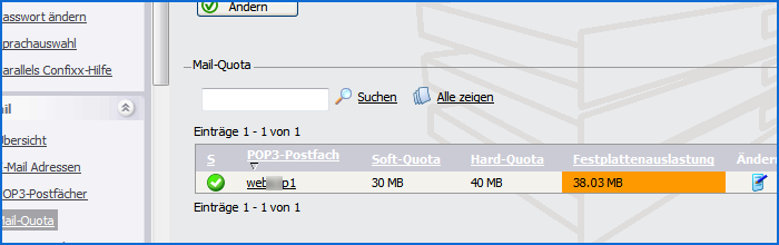 Mail Quota anpassen