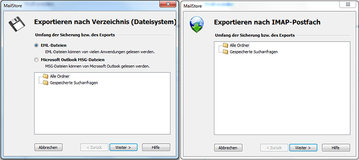 MailStore Export Ordnerwahl