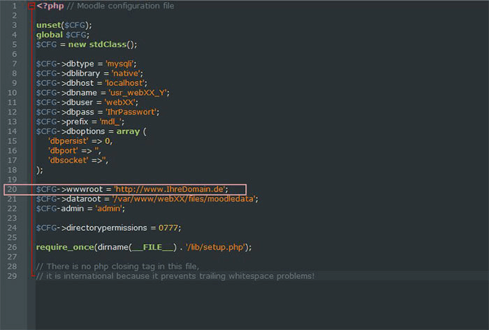 Moodle Config anpassen