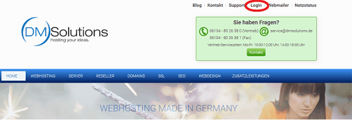 Login Button auf DM Solutions-Homepage