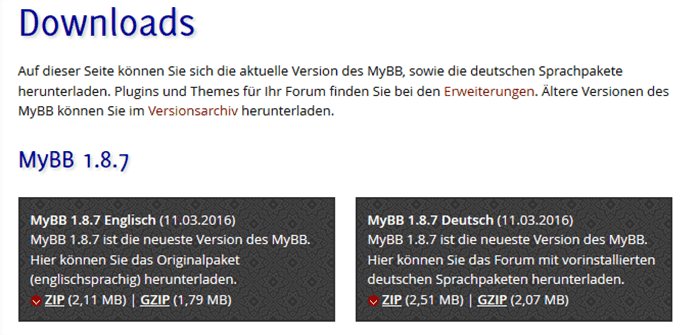 Download auf offizieller MyBB Webseite