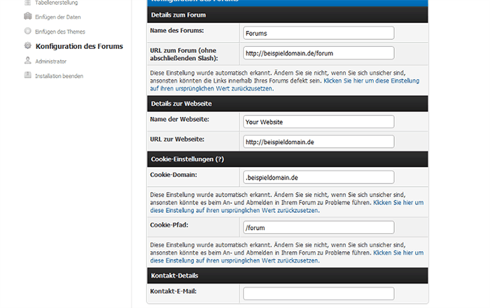 Konfiguration des Forums