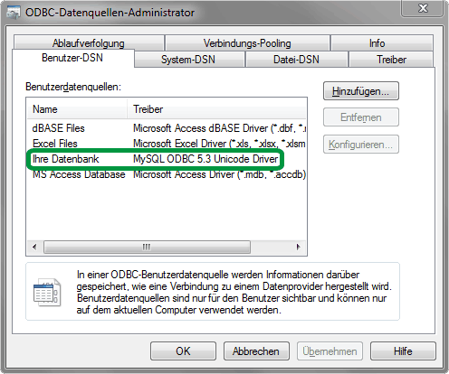 ODBC Verbindung erstellt